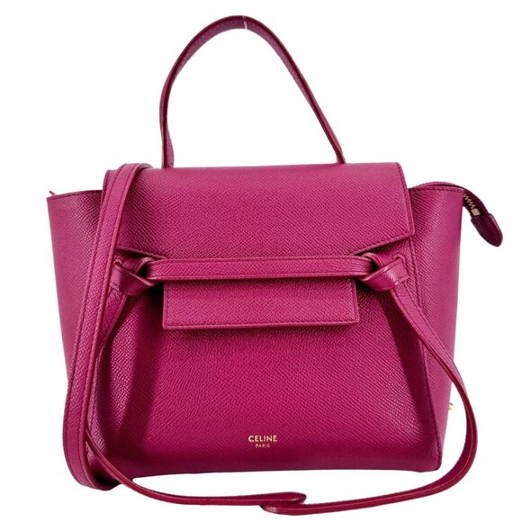 Celine  Micro Belt Grained Calfskin Leather Shoulder Bag Burgundy - Picture 1 of 16